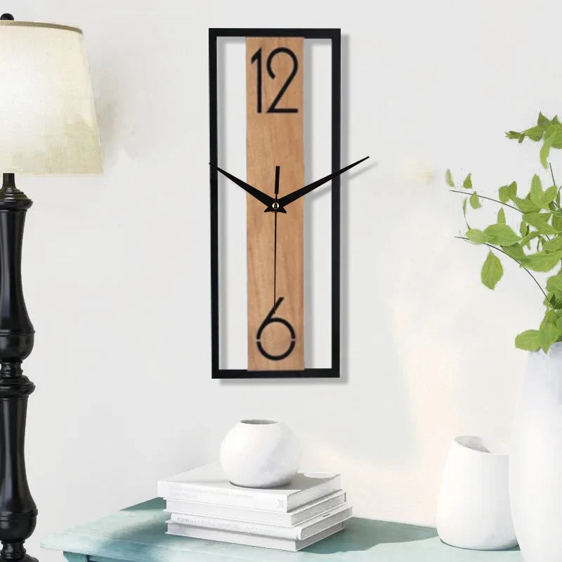 Reloj de Pared Rectangular Moderno | Diseño Delgado con Marco de Vetado de Madera