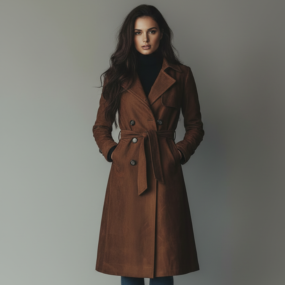 Abrigo largo de ante para mujer con botones delanteros, ideal para otoño