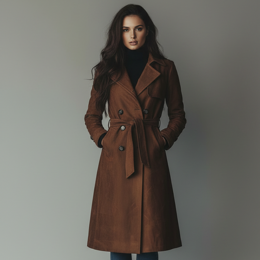 Abrigo largo de ante para mujer con botones delanteros, ideal para otoño