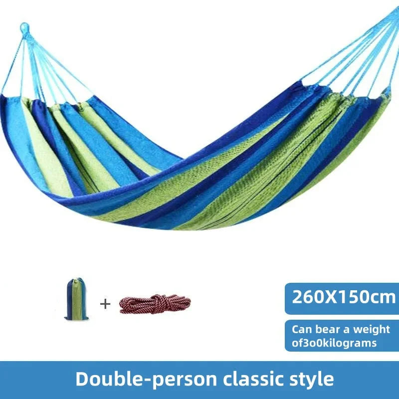 Hamaca de Lona | Cama Colgante Doble a Rayas – Hamaca para Acampar Interior y Exterior
