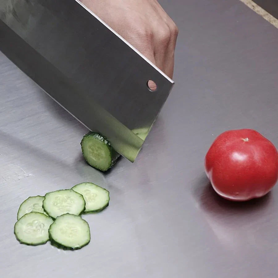 Tabla de cortar de acero inoxidable | Panel de corte y amasado reversible – Herramienta de cocina duradera