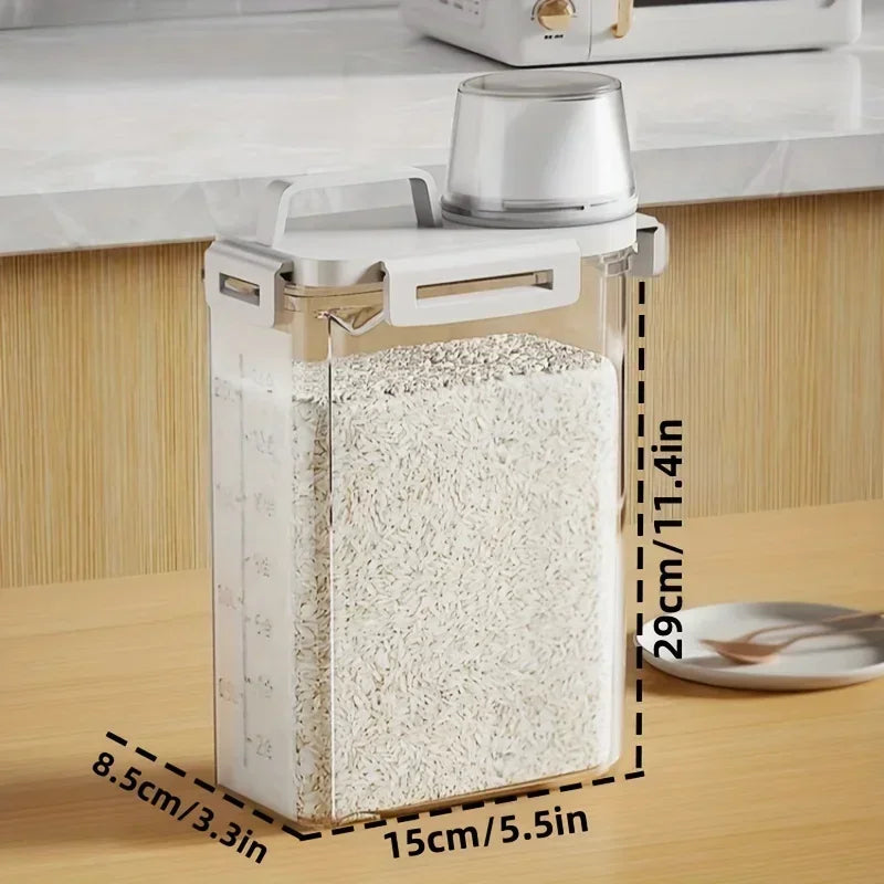 Contenedor Hermético para Almacenamiento de Granos | Dispensador de Arroz, Cereal y Harina de 2.5L con Taza Medidora