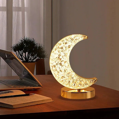 Stellora | Lámpara nocturna LED de cristal 3D | Lámpara recargable con atenuación táctil