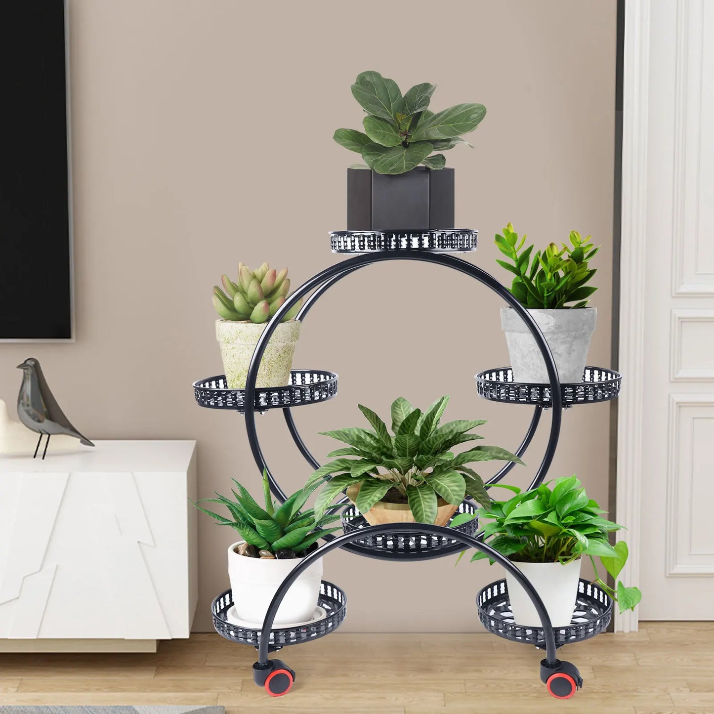 Soporte de planta de metal con ruedas | Soporte para macetas de 6 niveles para decoración interior y exterior