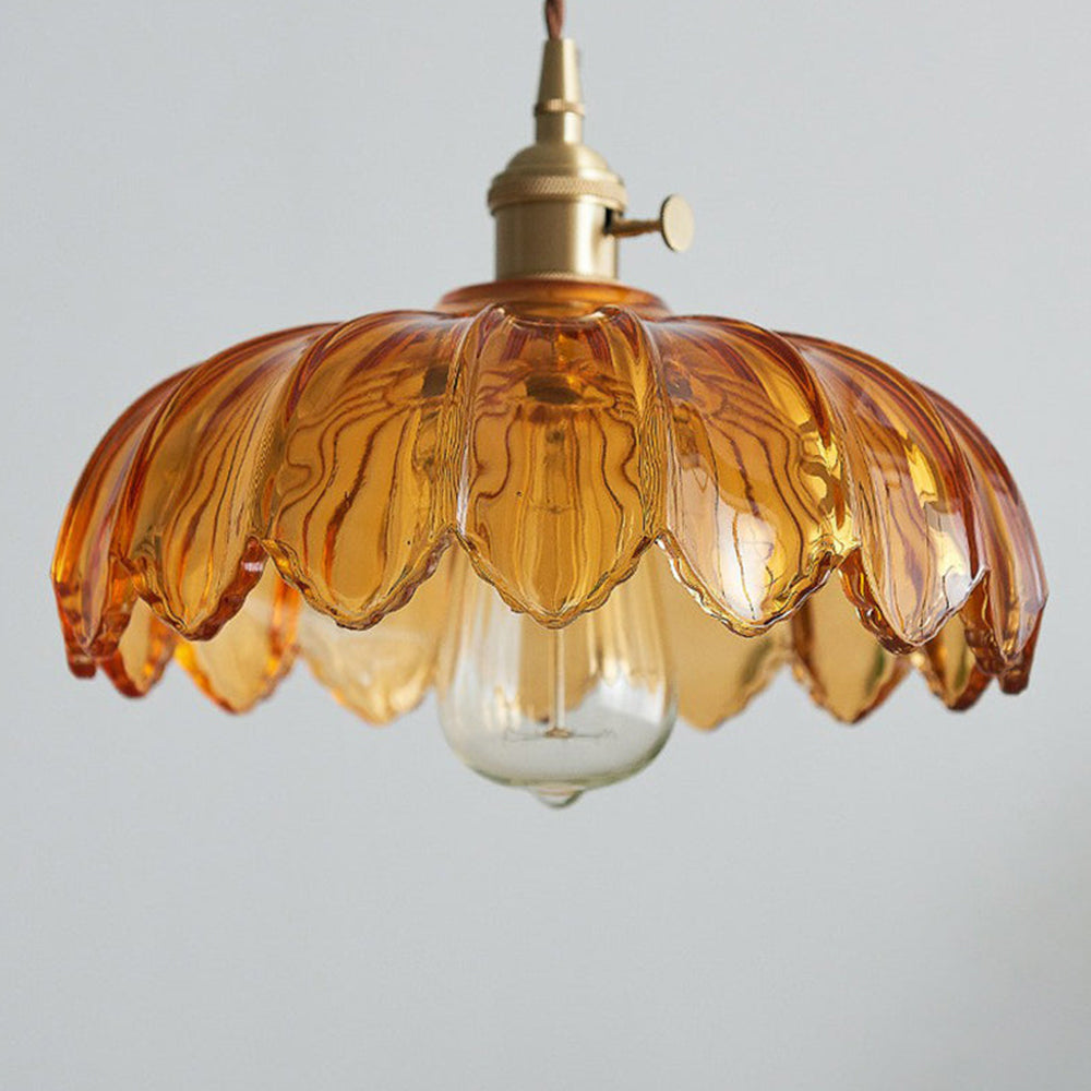 Lámpara Colgante Vintage con Flor | Luz Colgante de Vidrio de Colores