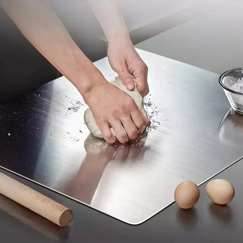 Tabla de cortar de acero inoxidable | Panel de corte y amasado reversible – Herramienta de cocina duradera