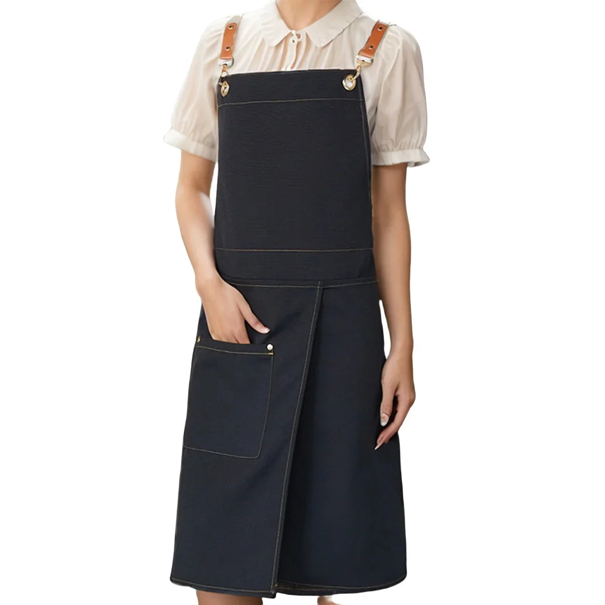 WorkEase | Delantal impermeable de lona | Diseño de falda dividida con bolsillos