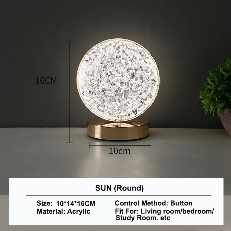 Stellora | Lámpara nocturna LED de cristal 3D | Lámpara recargable con atenuación táctil