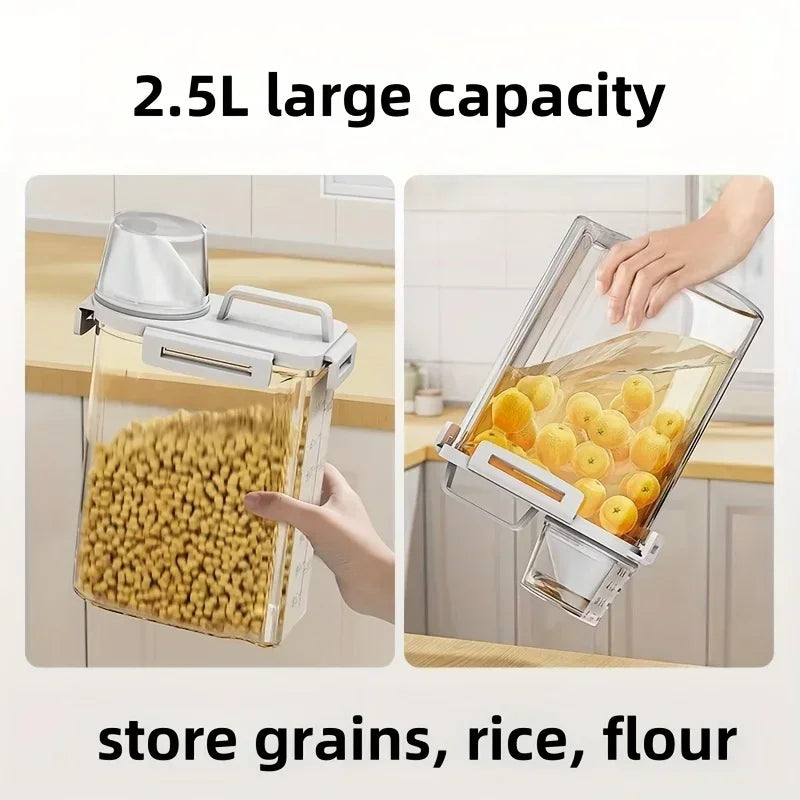 Contenedor Hermético para Almacenamiento de Granos | Dispensador de Arroz, Cereal y Harina de 2.5L con Taza Medidora