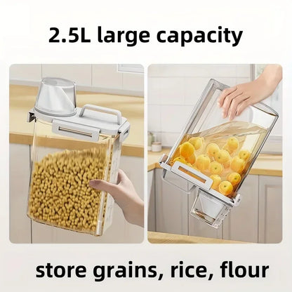 Contenedor Hermético para Almacenamiento de Granos | Dispensador de Arroz, Cereal y Harina de 2.5L con Taza Medidora