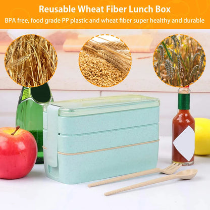 EcoStack | Lonchera Bento de 3 Niveles | Paja de Trigo 900 ml