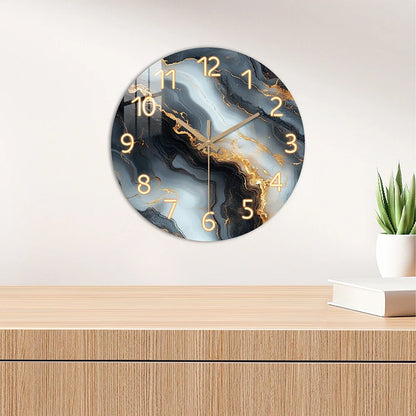 Reloj de Pared de Mármol Azul y Dorado | Diseño Silencioso de Madera