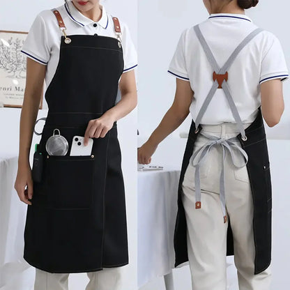 WorkEase | Delantal impermeable de lona | Diseño de falda dividida con bolsillos