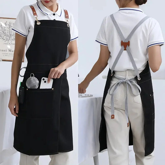 WorkEase | Delantal impermeable de lona | Diseño de falda dividida con bolsillos