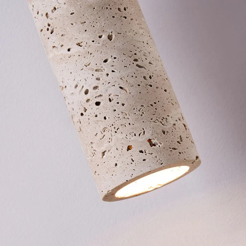 Lámpara colgante de travertino y madera Wabi-Sabi | Iluminación minimalista japonesa para mesita de noche