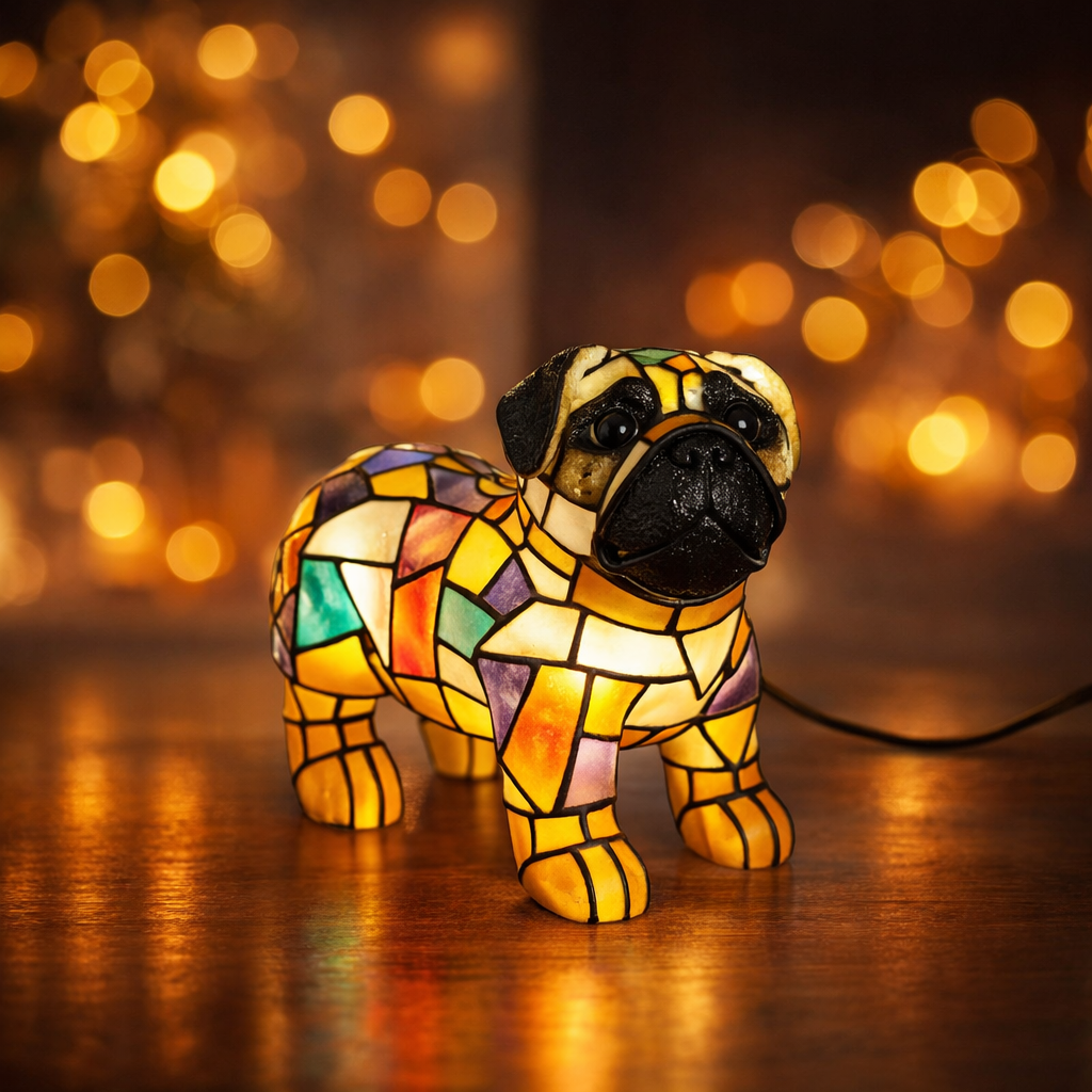 Lámpara de mesa figura decorativa de perro de resina luz de acento