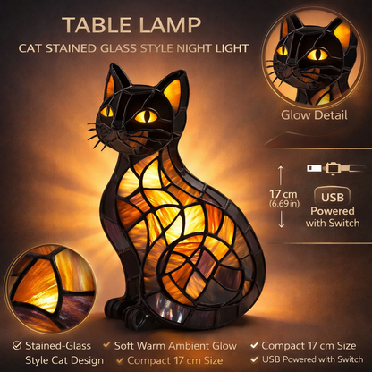 Lámpara de mesa gato estilo vidriera luz nocturna