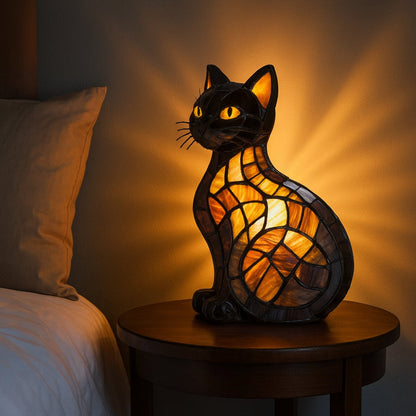 Lámpara de mesa gato estilo vidriera luz nocturna