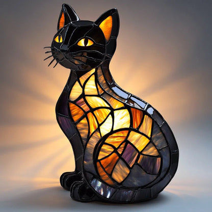 Lámpara de mesa gato estilo vidriera luz nocturna