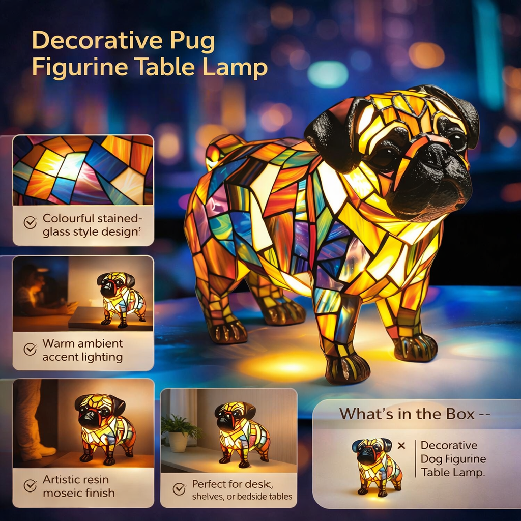 Lámpara de mesa figura decorativa de perro de resina luz de acento