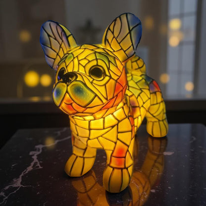 Lámpara de mesa figura de perro de vidrio emplomado luz de acento