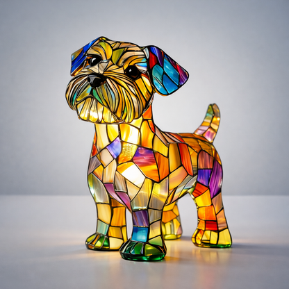Lámpara de mesa con vitral de perro Luz nocturna LED Decoración de resina