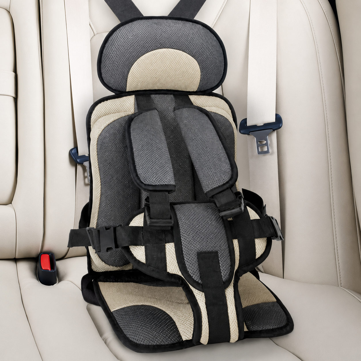 Asiento de coche de viaje con arnés de seguridad de 5 puntos acolchado y portátil