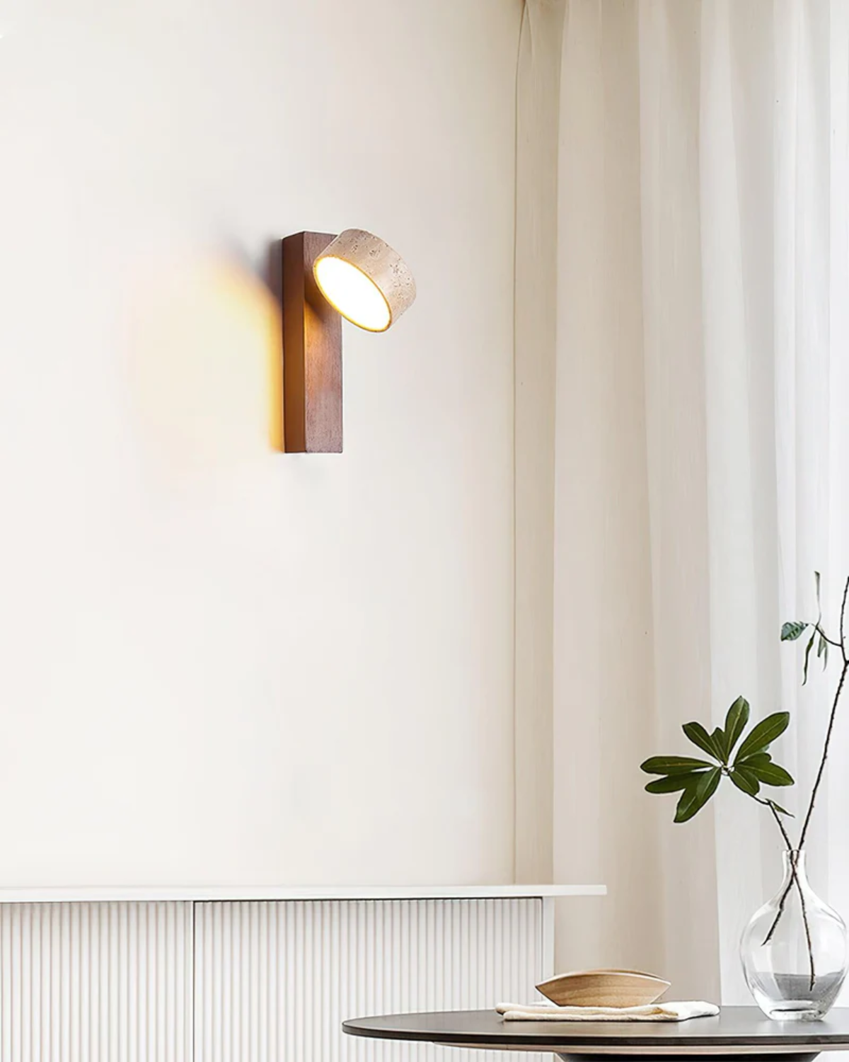 Lámpara de Pared de Travertino | Aplique Moderno de Piedra y Madera