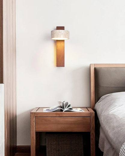Lámpara de Pared de Travertino | Aplique Moderno de Piedra y Madera