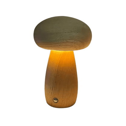Lámpara de Champiñón Portobello | Luz Nocturna Recargable de Madera Natural