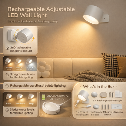 Lámpara Pared LED Recargable Magnética Ajustable