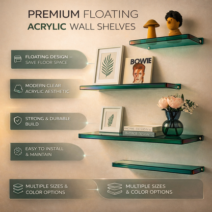 Estante de Pared Flotante Acrílico Minimalista para Exhibición y Almacenamiento
