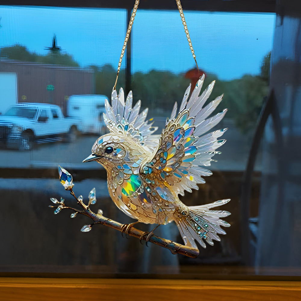 Atrapa-sol de ventana con vidriera de pájaro azul en acrílico colgante decorativo
