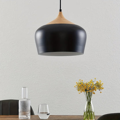 Lámpara colgante escandinava moderna | Diseño de hierro y veta de madera