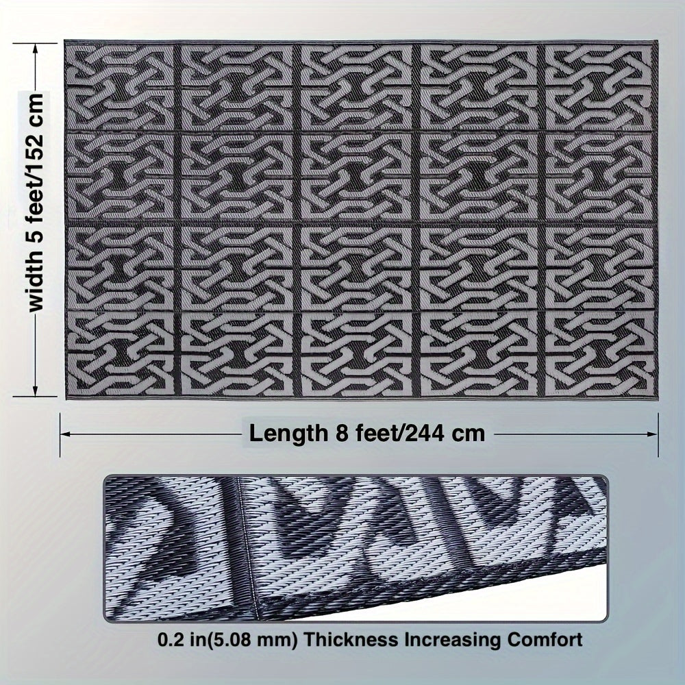 Alfombra Exterior Reversible | Tapete Moderno para Patio en Negro y Gris