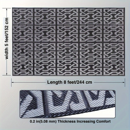 Alfombra Exterior Reversible | Tapete Moderno para Patio en Negro y Gris