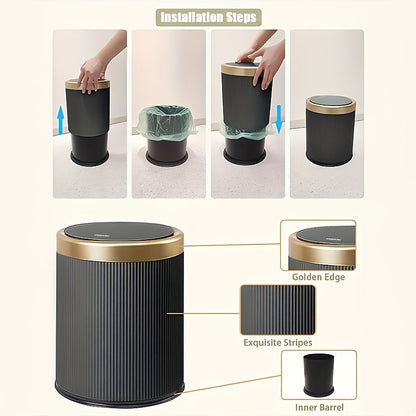Cubo de basura ovalado de lujo | Contenedor de residuos con tapa de presión y doble cubo interior