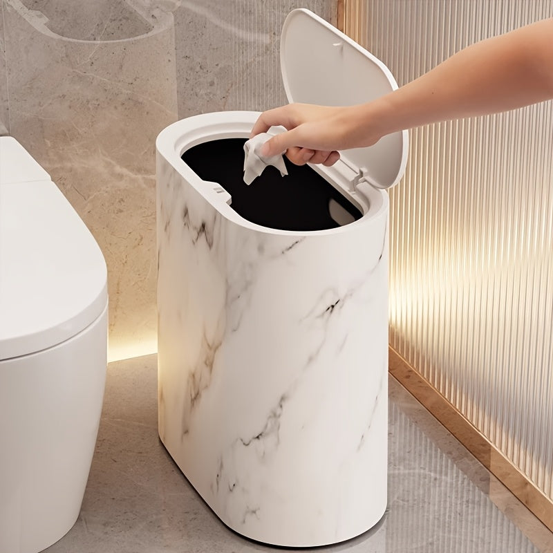 Papelera con diseño de mármol | Cubo moderno para baño y cocina con tapa