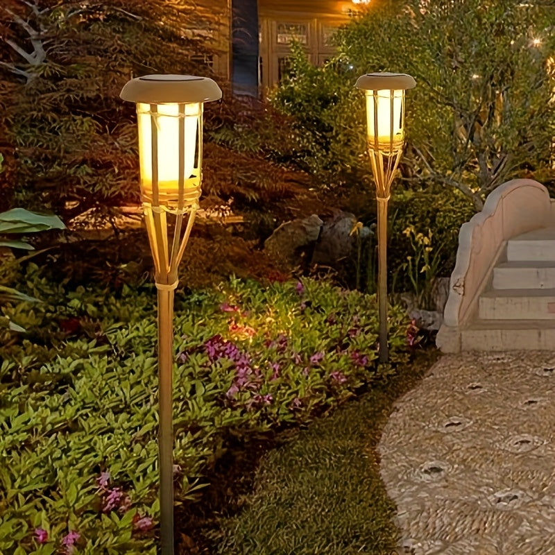 Luces de Llama de Bambú Solares (Paquete de 2) | Faroles Solares de Jardín para Exterior con 12 LED
