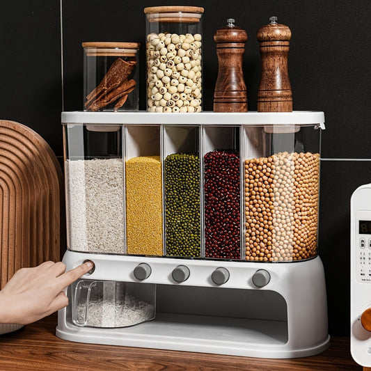 Contenedor de Almacenamiento de Granos para Cocina con Múltiples Compartimentos | Organizador de Despensa Hermético con Tapa Abatible