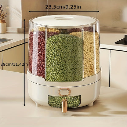 Recipiente hermético giratorio para almacenamiento de alimentos | Dispensador de granos y cereales de gran capacidad con diseño de 360°