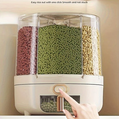 Recipiente hermético giratorio para almacenamiento de alimentos | Dispensador de granos y cereales de gran capacidad con diseño de 360°