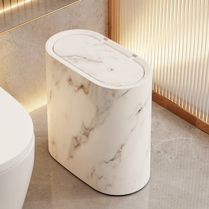 Papelera con diseño de mármol | Cubo moderno para baño y cocina con tapa