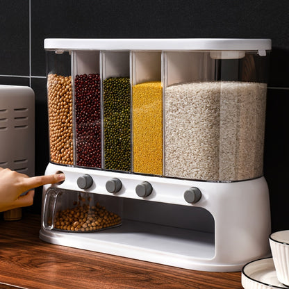 Contenedor de Almacenamiento de Granos para Cocina con Múltiples Compartimentos | Organizador de Despensa Hermético con Tapa Abatible