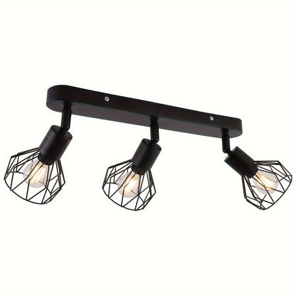 Foco de techo vintage de 3 luces | Lámpara industrial de metal negro