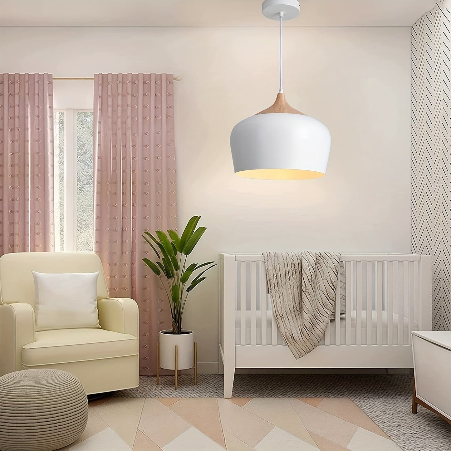 Lámpara colgante escandinava moderna | Diseño de hierro y veta de madera