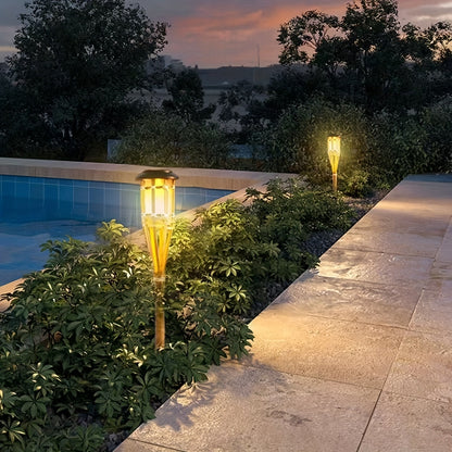 Luces de Llama de Bambú Solares (Paquete de 2) | Faroles Solares de Jardín para Exterior con 12 LED