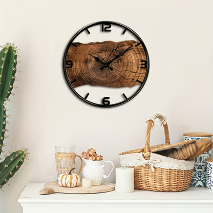 Reloj de Pared con Diseño de Troncos Rústicos | Reloj con Aspecto de Madera Natural