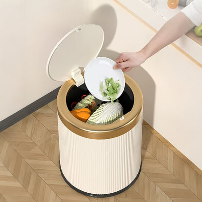 Cubo de basura ovalado de lujo | Contenedor de residuos con tapa de presión y doble cubo interior