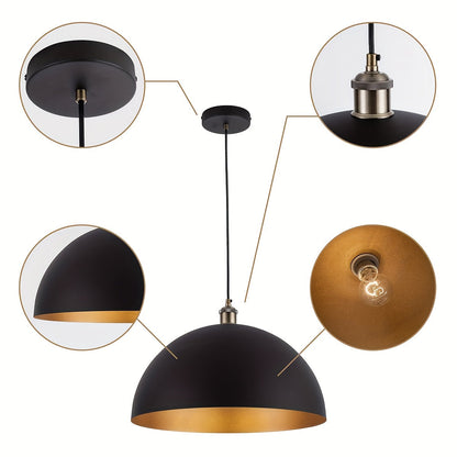 Lámpara Colgante Vintage Industrial con Pantalla de Hierro Negra y Dorada